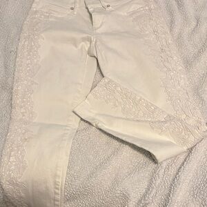 Elegant White Lace-Trimmed Women's Jeans
